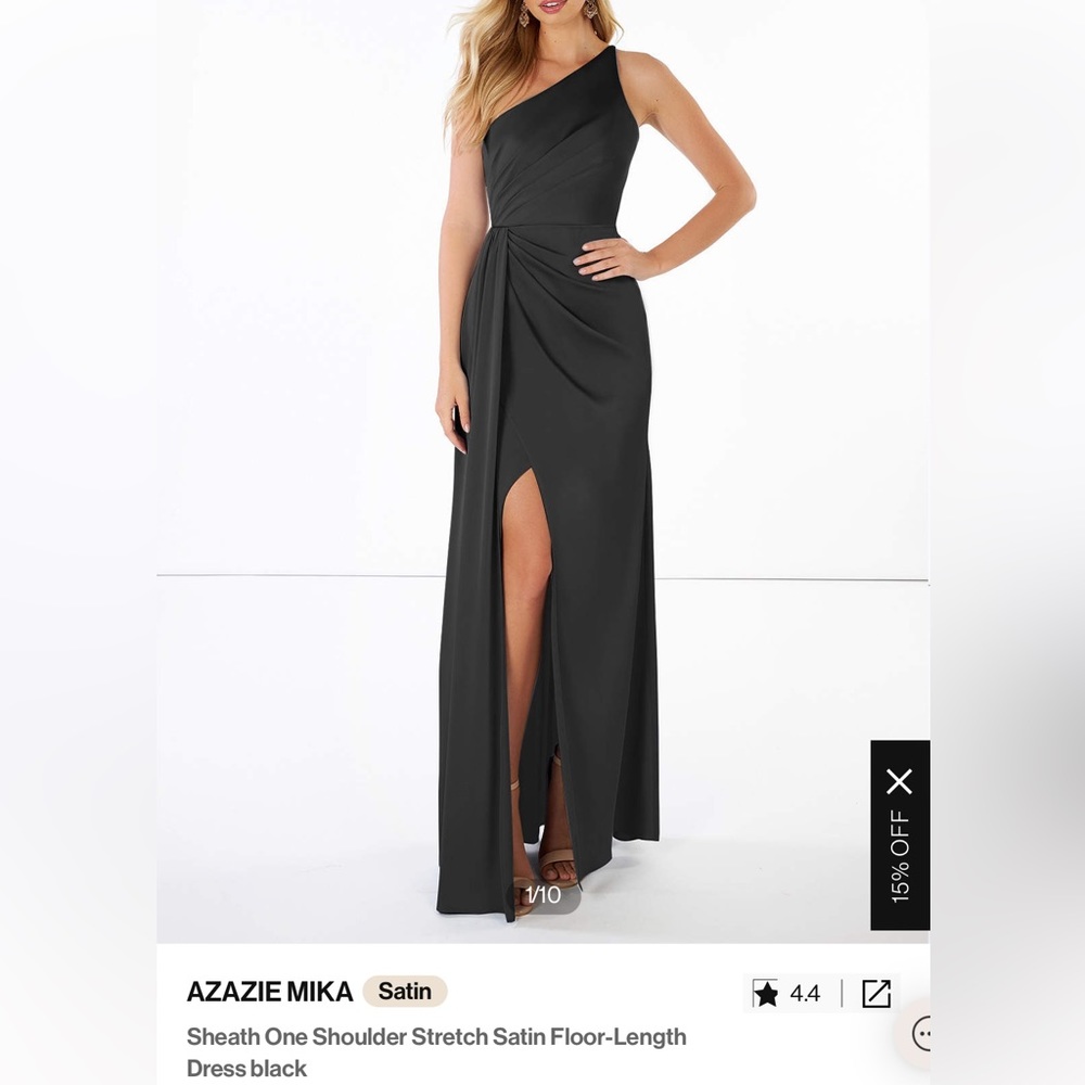 Azazie one shoulder black satin bridesmaid dress